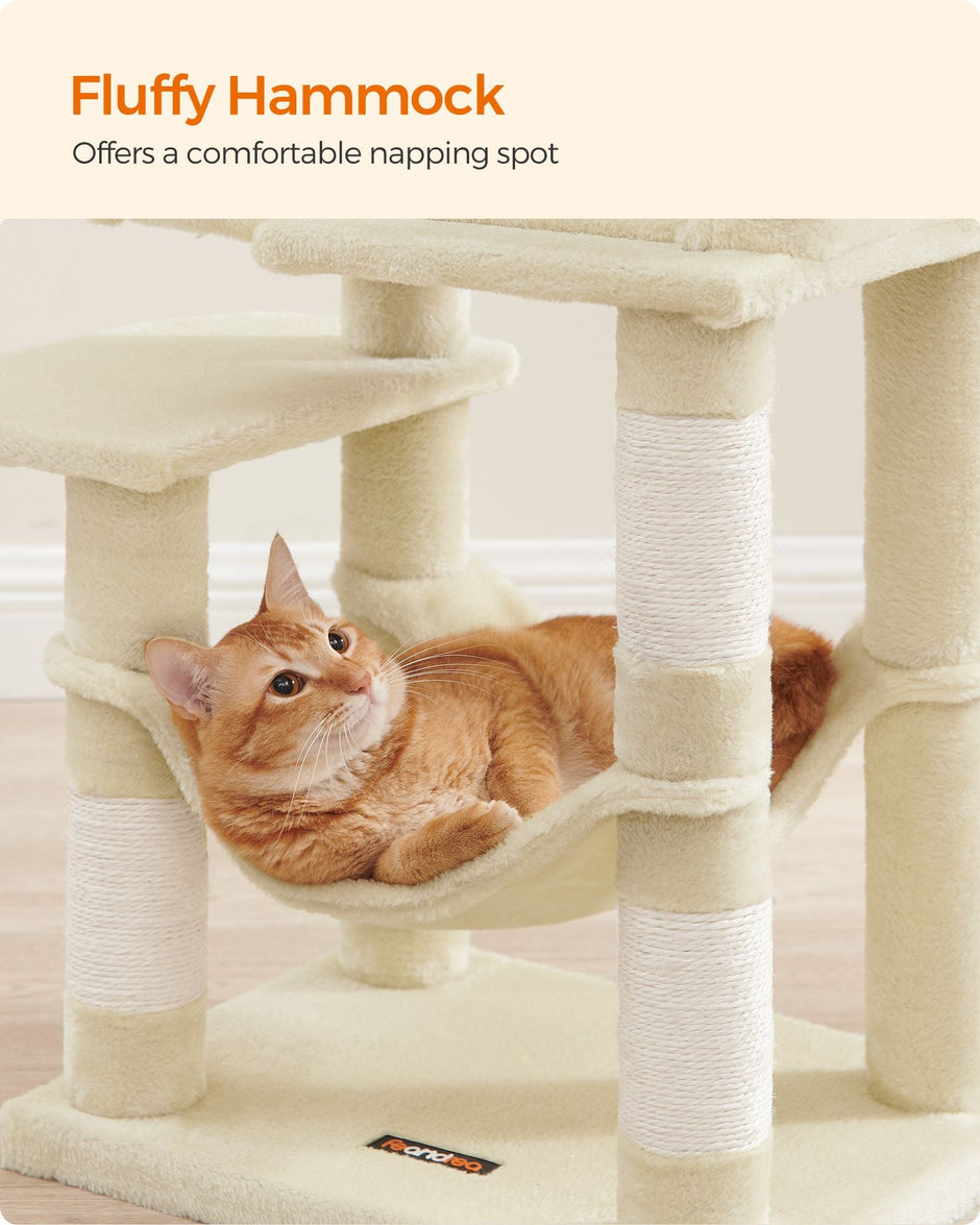 Cat Tower – Plywood – Light Grey – Multi-Level with Hammock