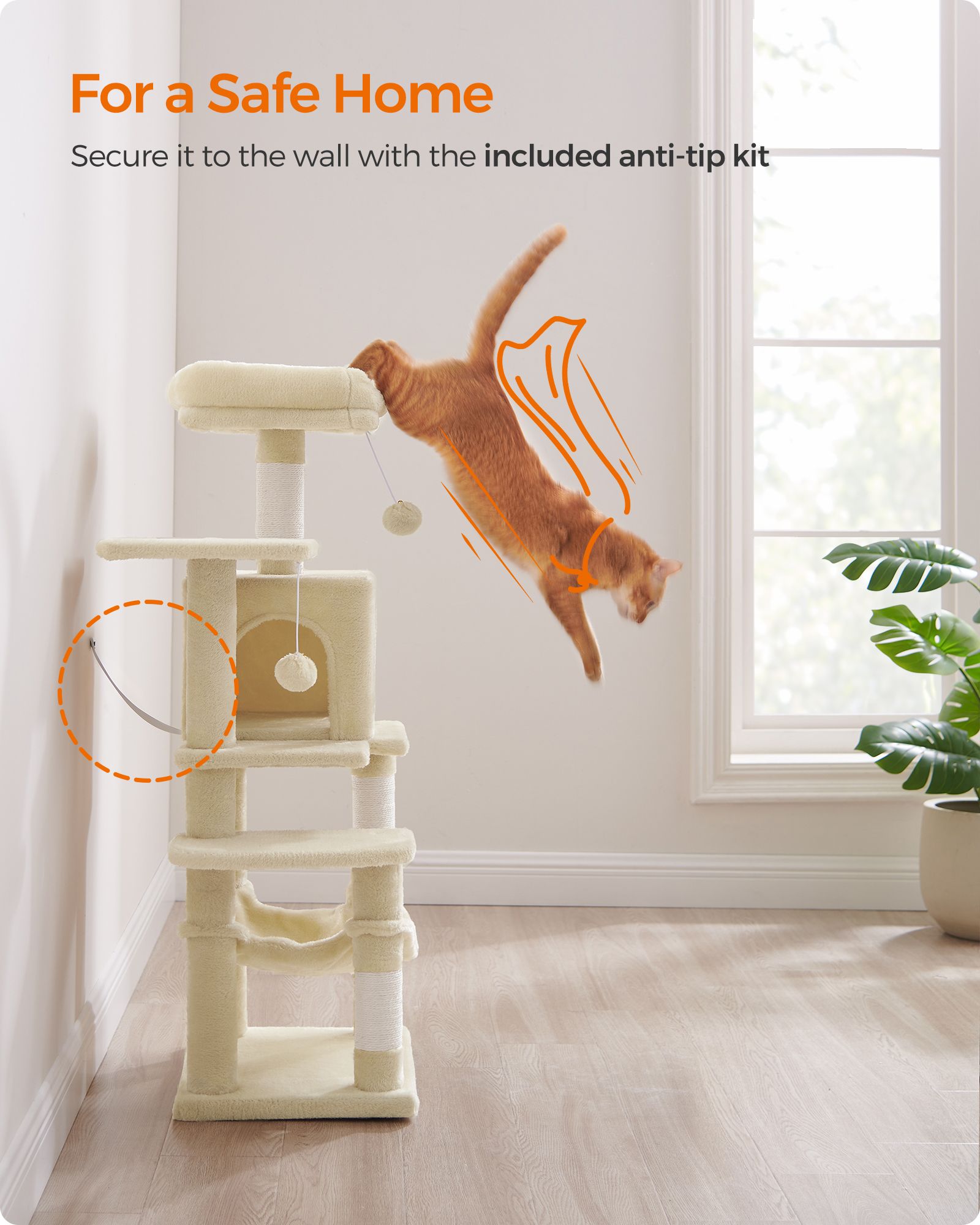 Cat Tower – Plywood – Light Grey – Multi-Level with Hammock