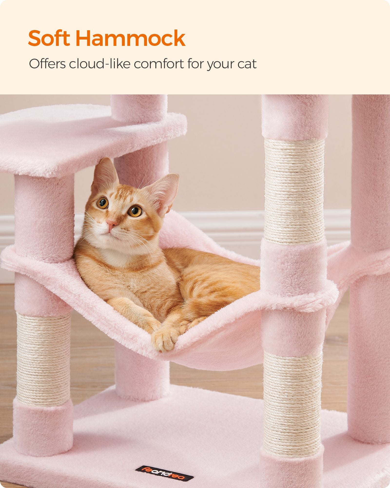 Multi-Level Cat Tree – Engineered Wood – Light Gray/Smoky Gray/Beige/Cream White – Includes 4 Scratching Posts and Hammock