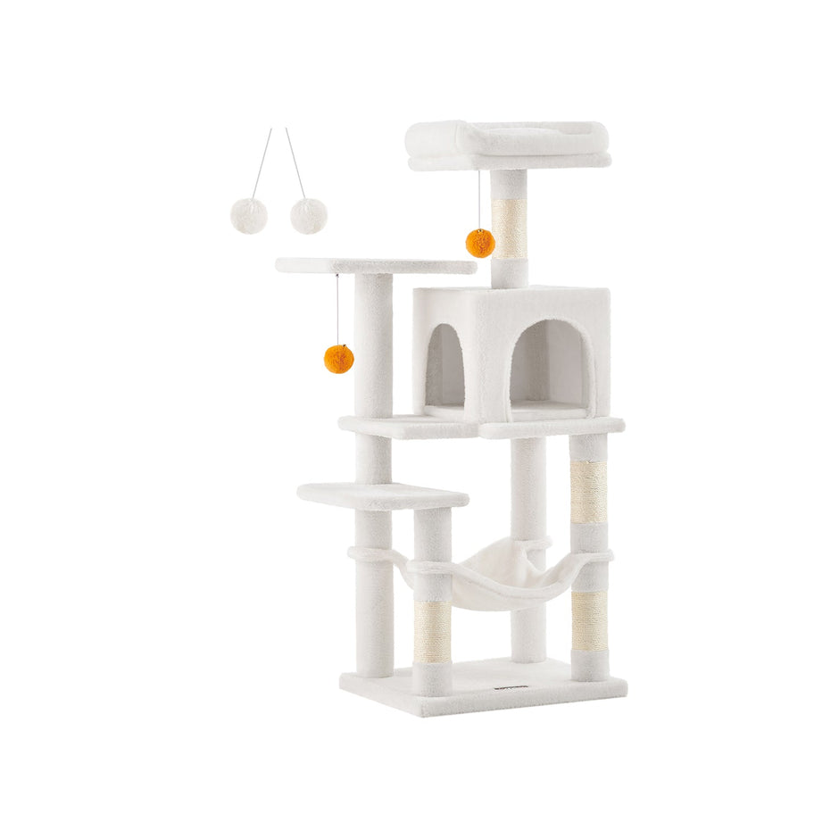 Cat Tree – Wood and Fabric – Light Grey – 112 cm with Hammock