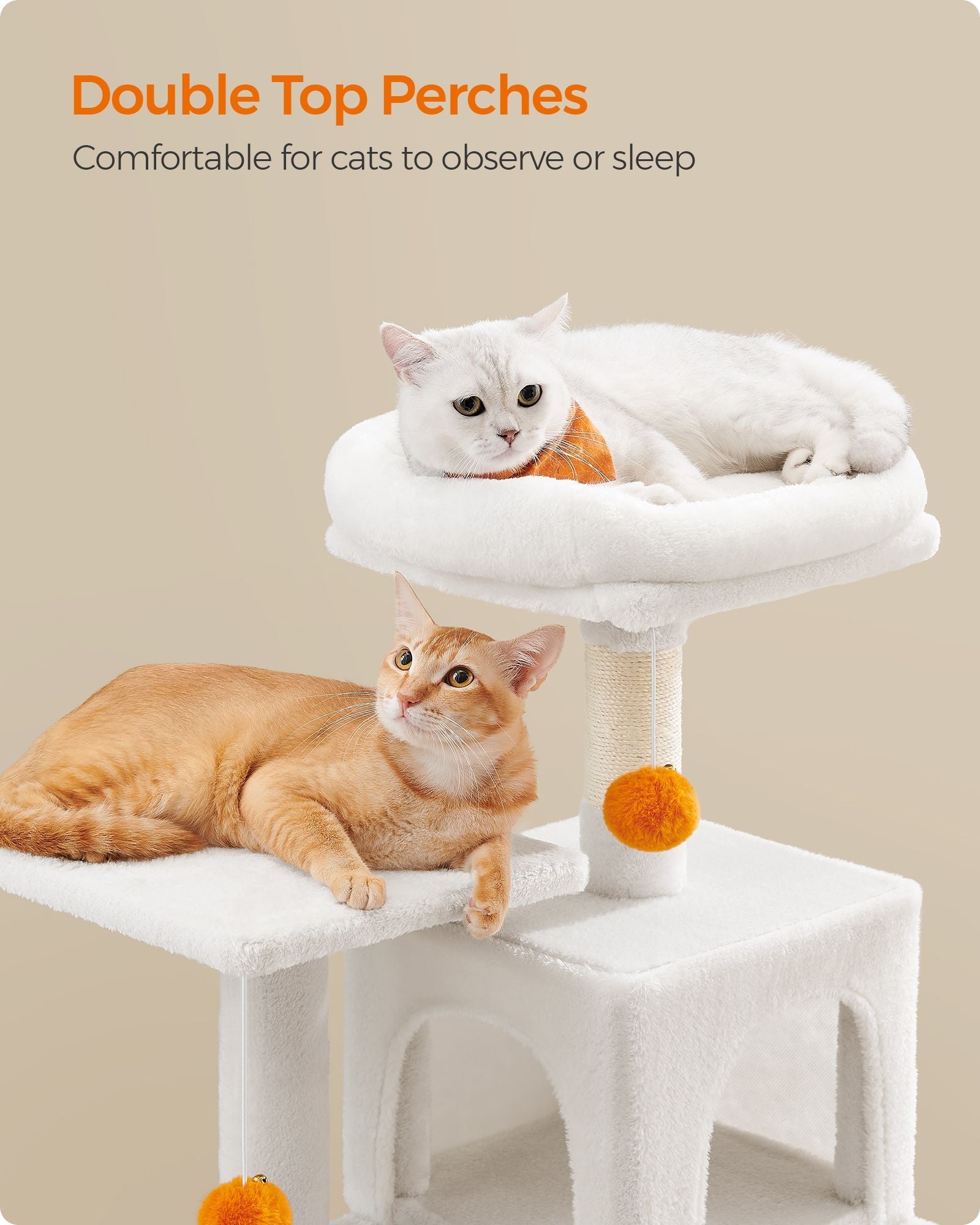 Cat Tree – Wood and Fabric – Light Grey – 112 cm with Hammock