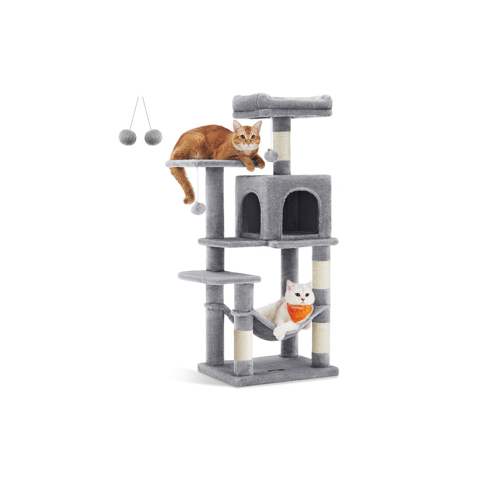Cat Tree – Engineered Wood – Light Grey – Featuring Hammock and Condo