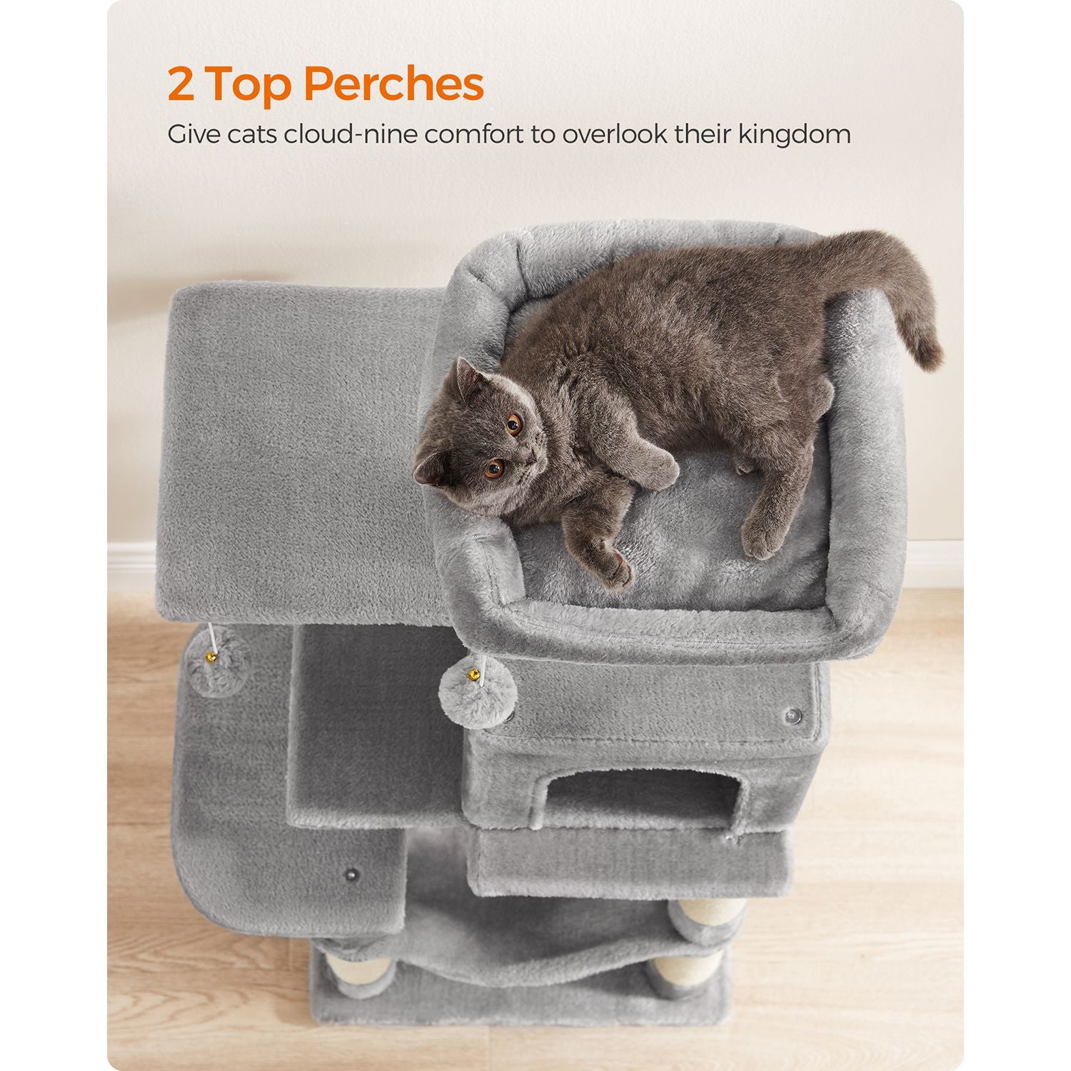 Cat Tree – Engineered Wood – Light Grey – Featuring Hammock and Condo