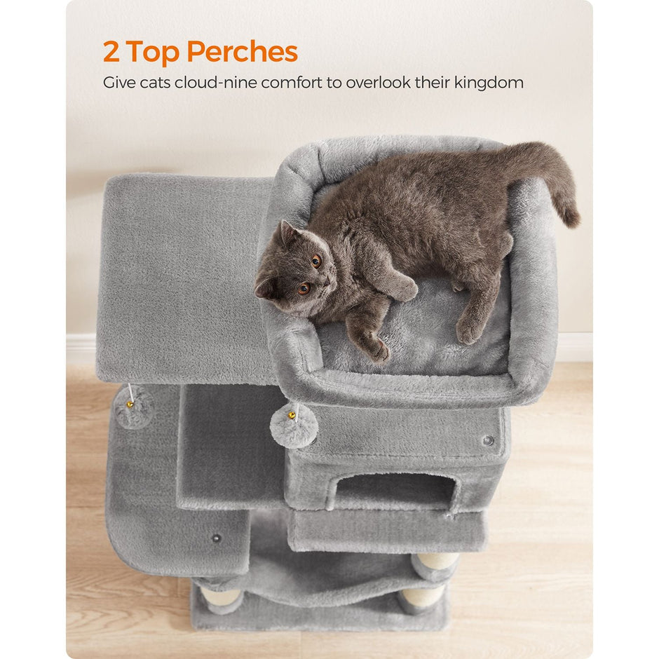 Cat Tree – Engineered Wood – Light Grey – Featuring Hammock and Condo