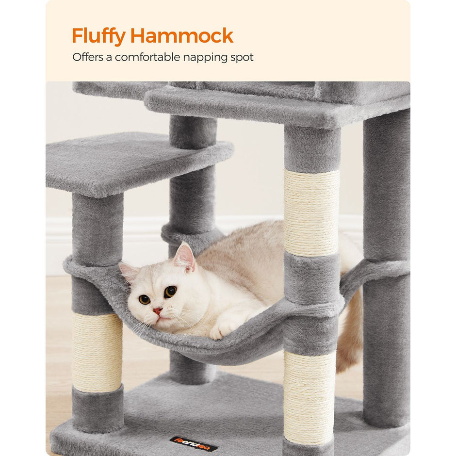 Cat Tree – Engineered Wood – Light Grey – Featuring Hammock and Condo