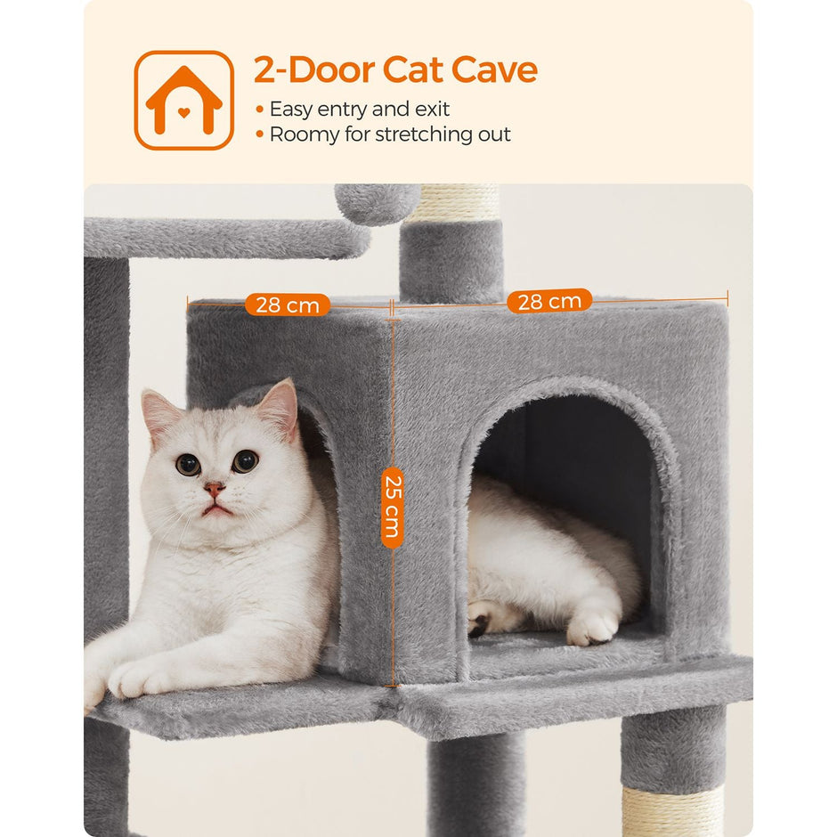 Cat Tree – Engineered Wood – Light Grey – Featuring Hammock and Condo