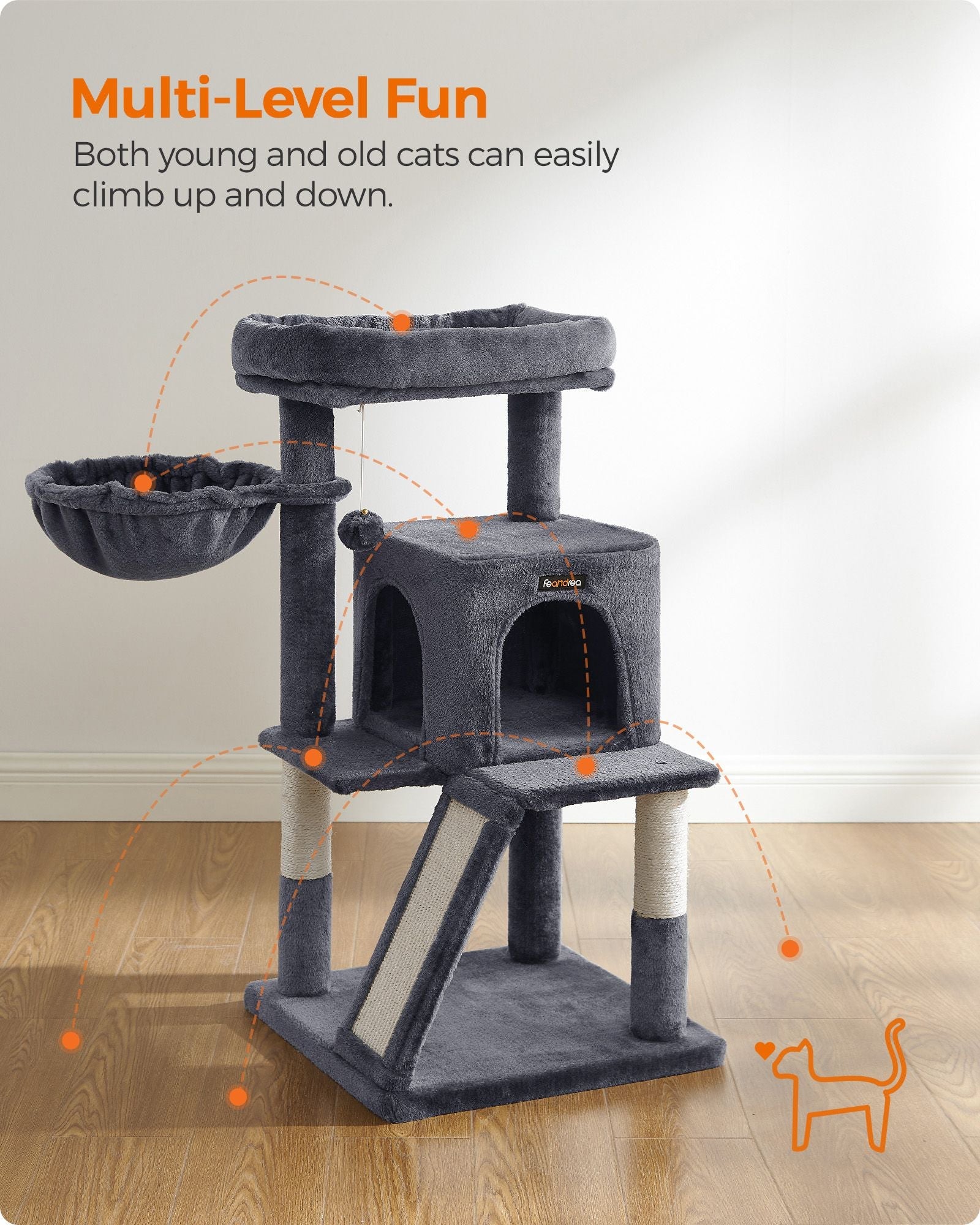 Cat Tree – PCT51W – Light Grey – Multiple Levels with Scratching Board