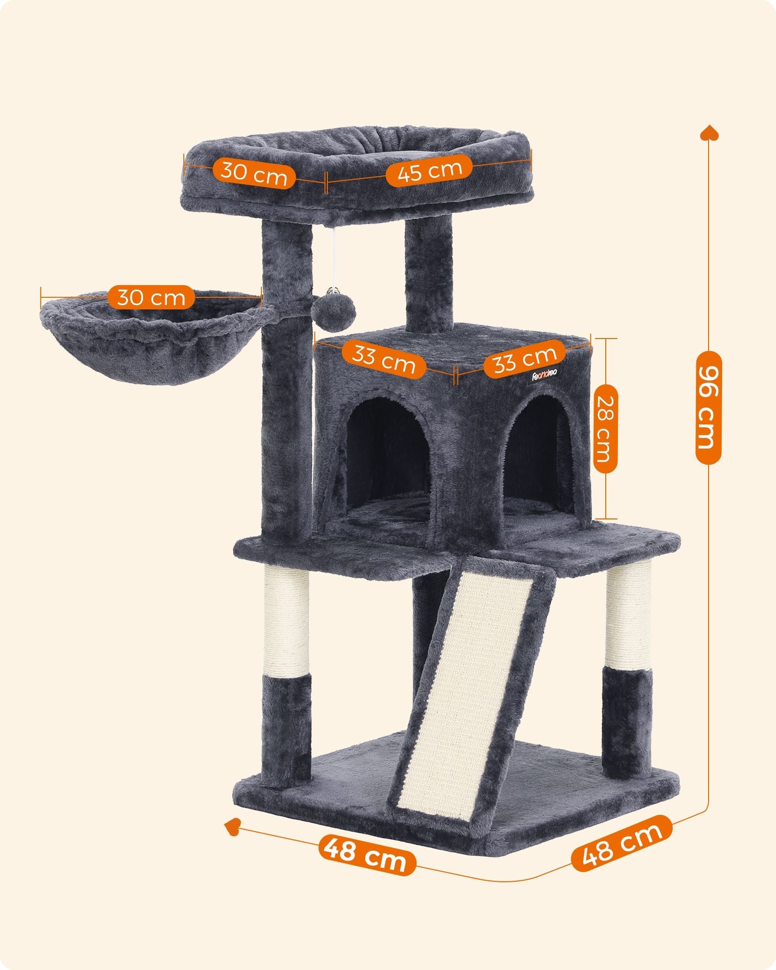 Cat Tree – PCT51W – Light Grey – Multiple Levels with Scratching Board
