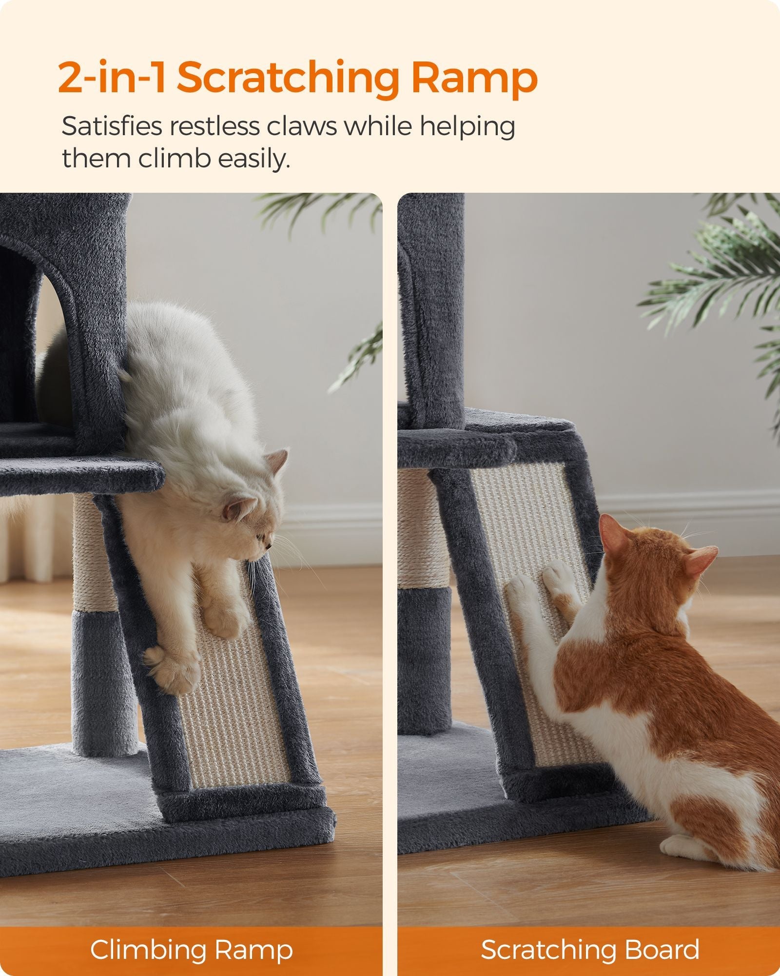 Cat Tree – PCT51W – Light Grey – Multiple Levels with Scratching Board