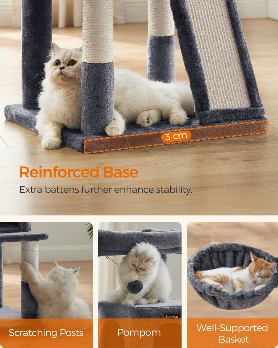 Cat Tree – PCT51W – Light Grey – Multiple Levels with Scratching Board