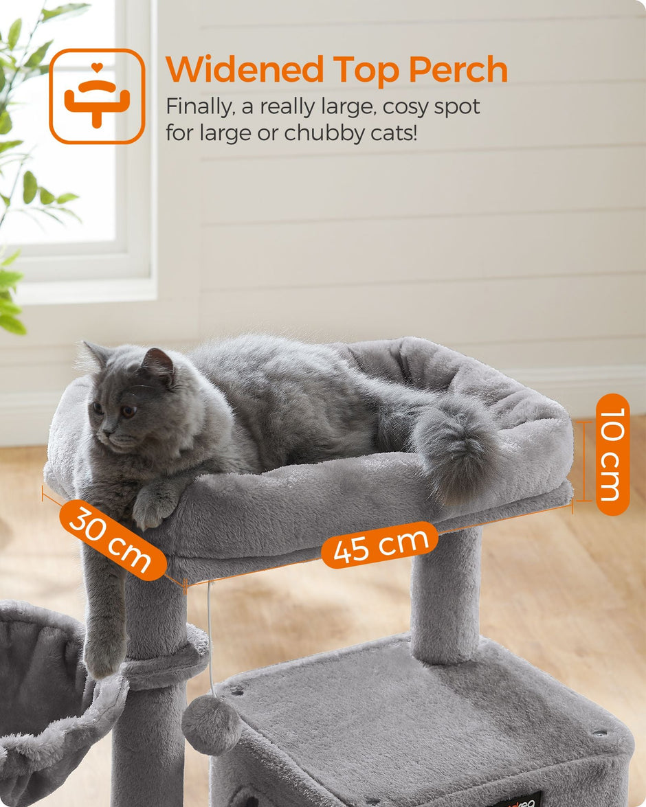 Cat Tree – Plywood and Plush – Light Grey – Multi-Level with Scratching Board