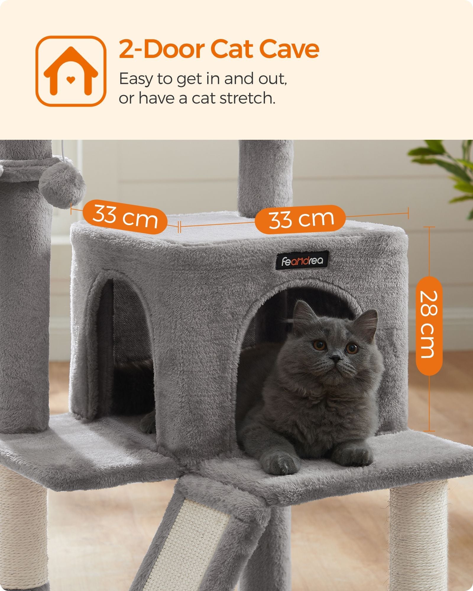 Cat Tree – Plywood and Plush – Light Grey – Multi-Level with Scratching Board