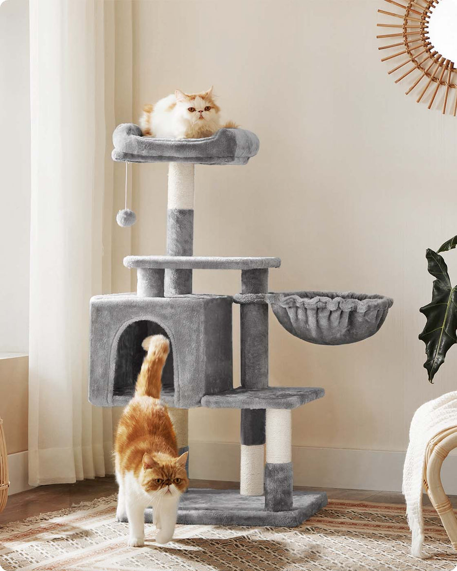 Cat Tree – Wood and Plush – Beige – Multilevel Design
