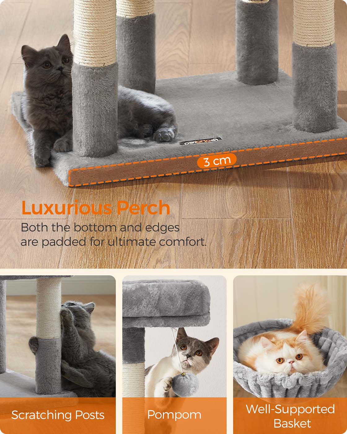 Cat Tree – Wood and Plush – Beige – Multilevel Design
