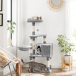 Cat Tree – Plush Fabric – Light Grey – Activity Center with Scratching Posts, Condo, and Basket