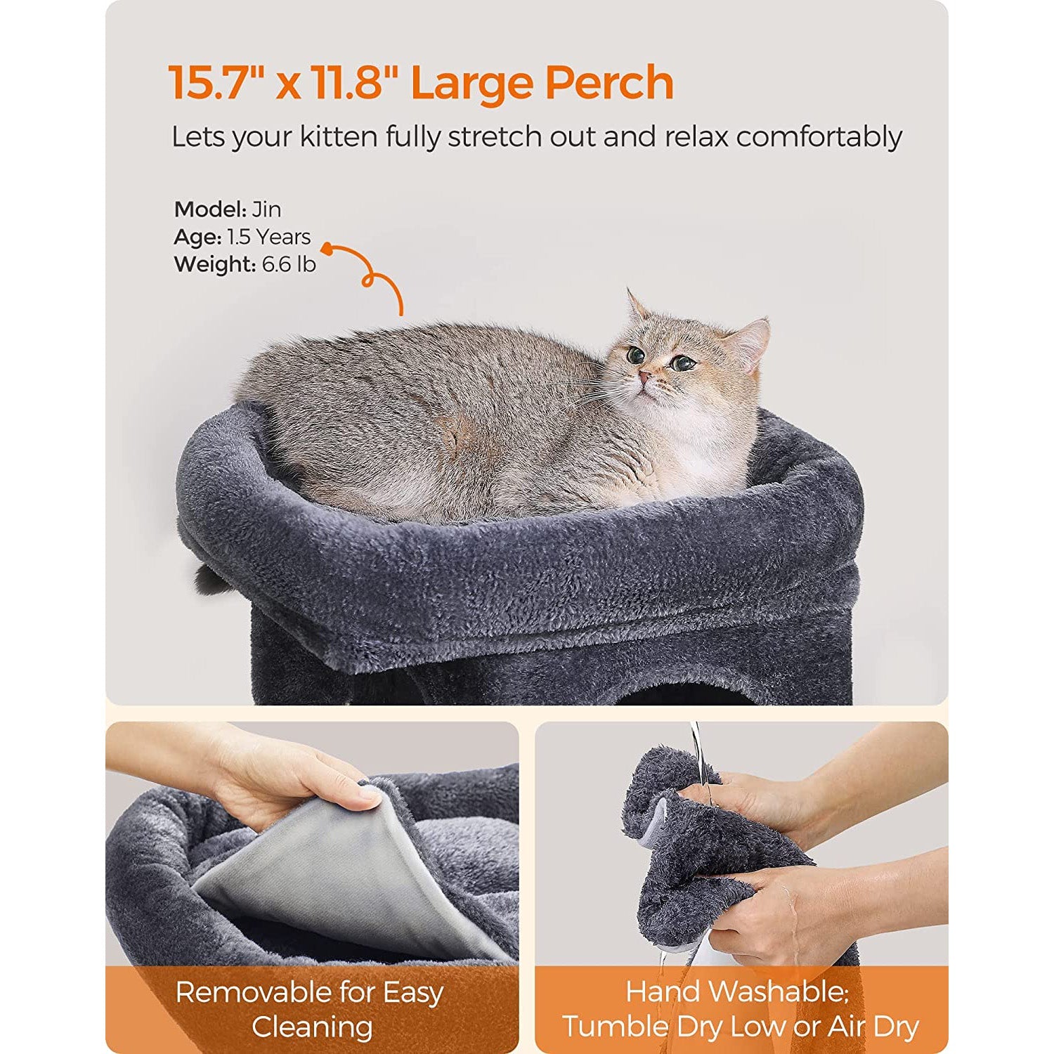 Cat Condo – Engineered Wood – Light Grey – Large Cat Perch with 2 Cat Caves and Scratching Post