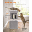 Cat Tree – Wood and Fabric – Light Grey – 67 cm Height with 2 Cat Caves and Large Perch