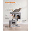 Cat Tree – Engineered Wood – Light Grey – Includes 2 Cat Caves and Scratching Post