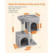 Cat Tree – Engineered Wood – Light Grey – Includes 2 Cat Caves and Scratching Post