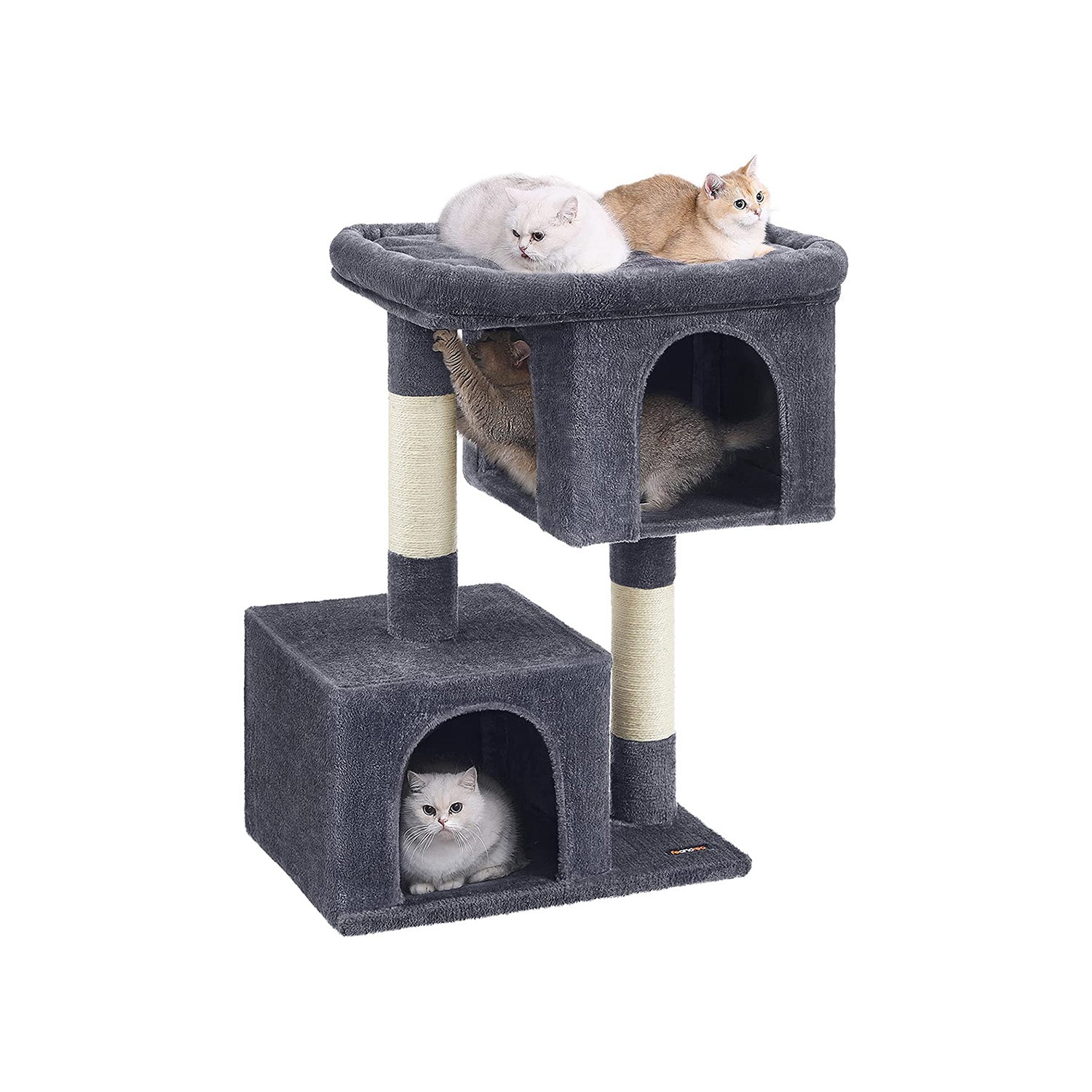 Cat Condo – Particle Board – Light Grey – Designed for Extra Large Cats up to 20 kg with Sisal-Covered Scratching Posts and 2 Plush Condos