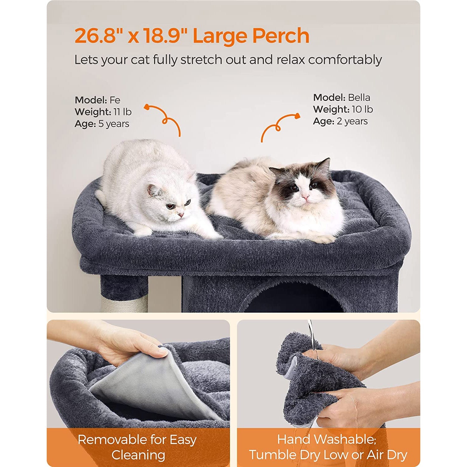 Cat Condo – Particle Board – Light Grey – Designed for Extra Large Cats up to 20 kg with Sisal-Covered Scratching Posts and 2 Plush Condos