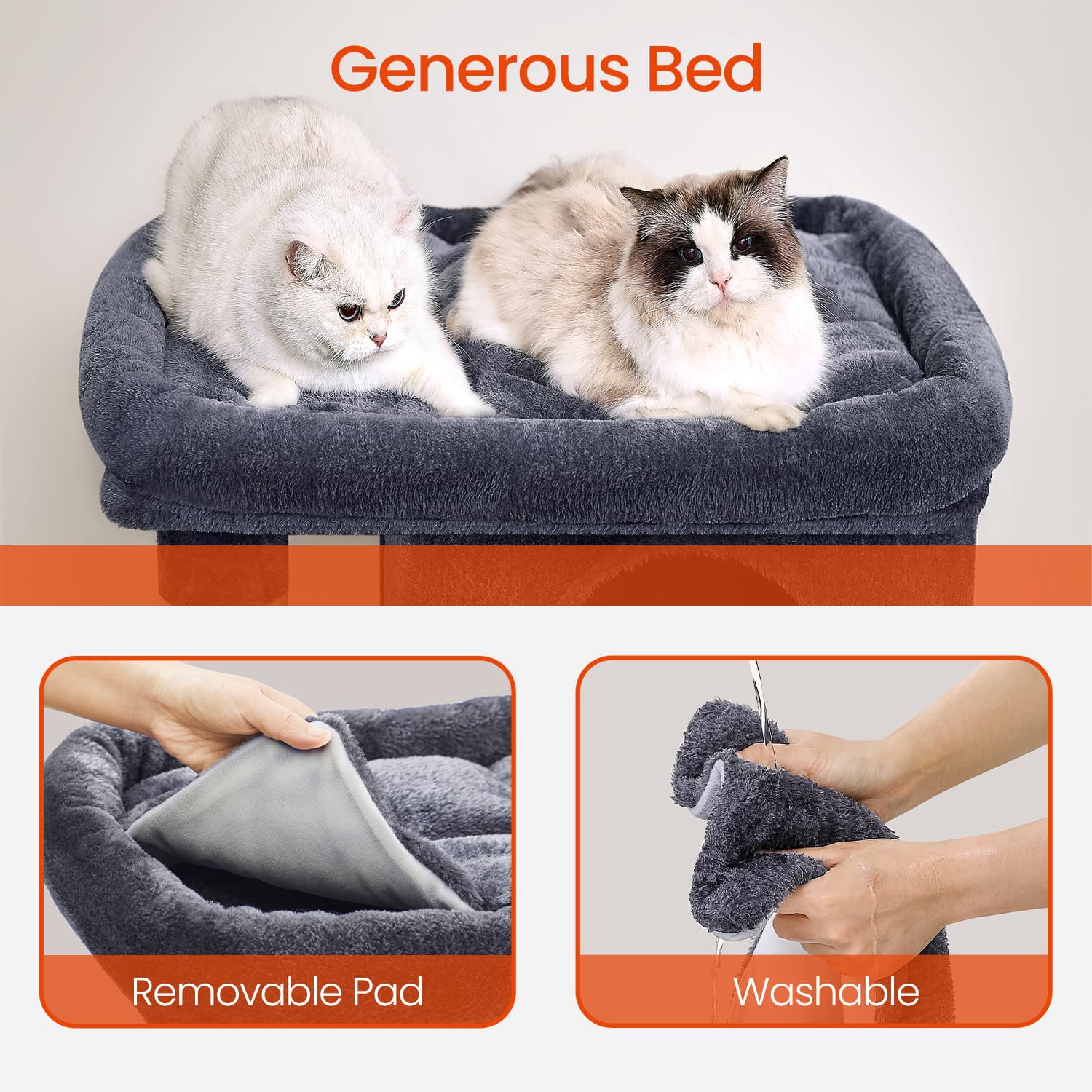 Cat Tree – Engineered Wood – Light Grey – Includes Large Perch and Plush Condos