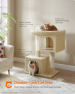 Cat Tree – Wood and Plush – Beige – Tall with Scratching Posts and Condos