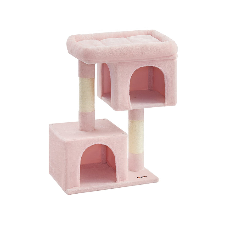 Cat Tree – Medium Density Fiberboard and Sisal – Jelly Pink – Features Cat Caves and Scratching Posts