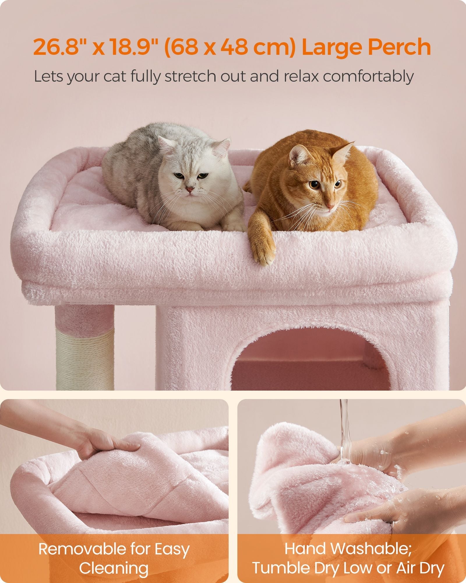 Cat Tree – Medium Density Fiberboard and Sisal – Jelly Pink – Features Cat Caves and Scratching Posts