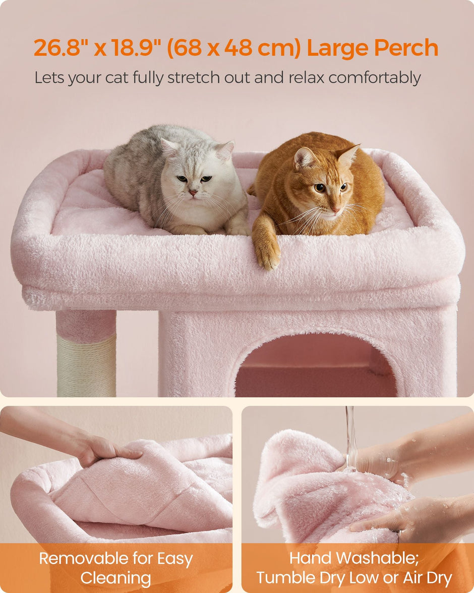 Cat Tree – Medium Density Fiberboard and Sisal – Jelly Pink – Features Cat Caves and Scratching Posts