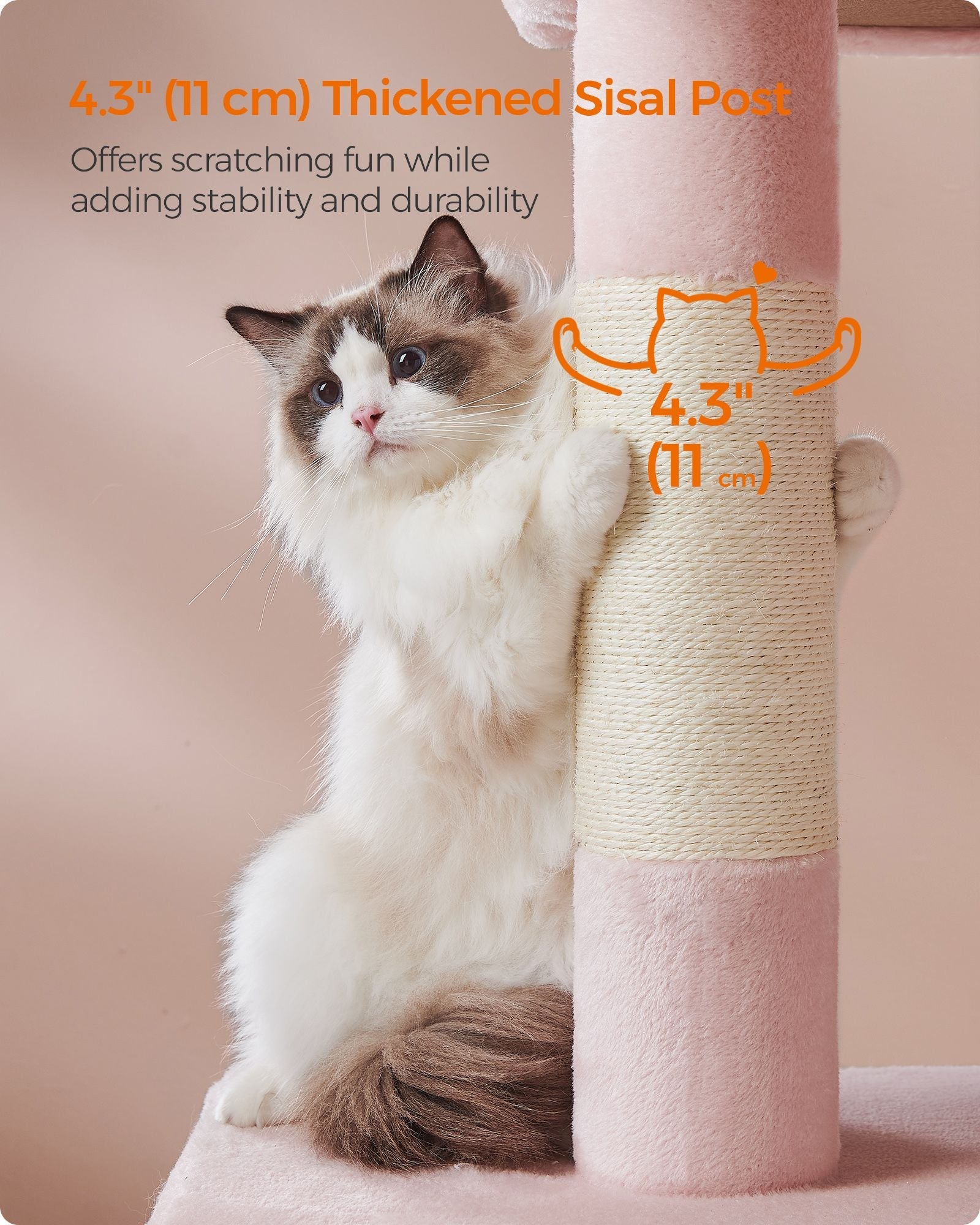 Cat Tree – Medium Density Fiberboard and Sisal – Jelly Pink – Features Cat Caves and Scratching Posts