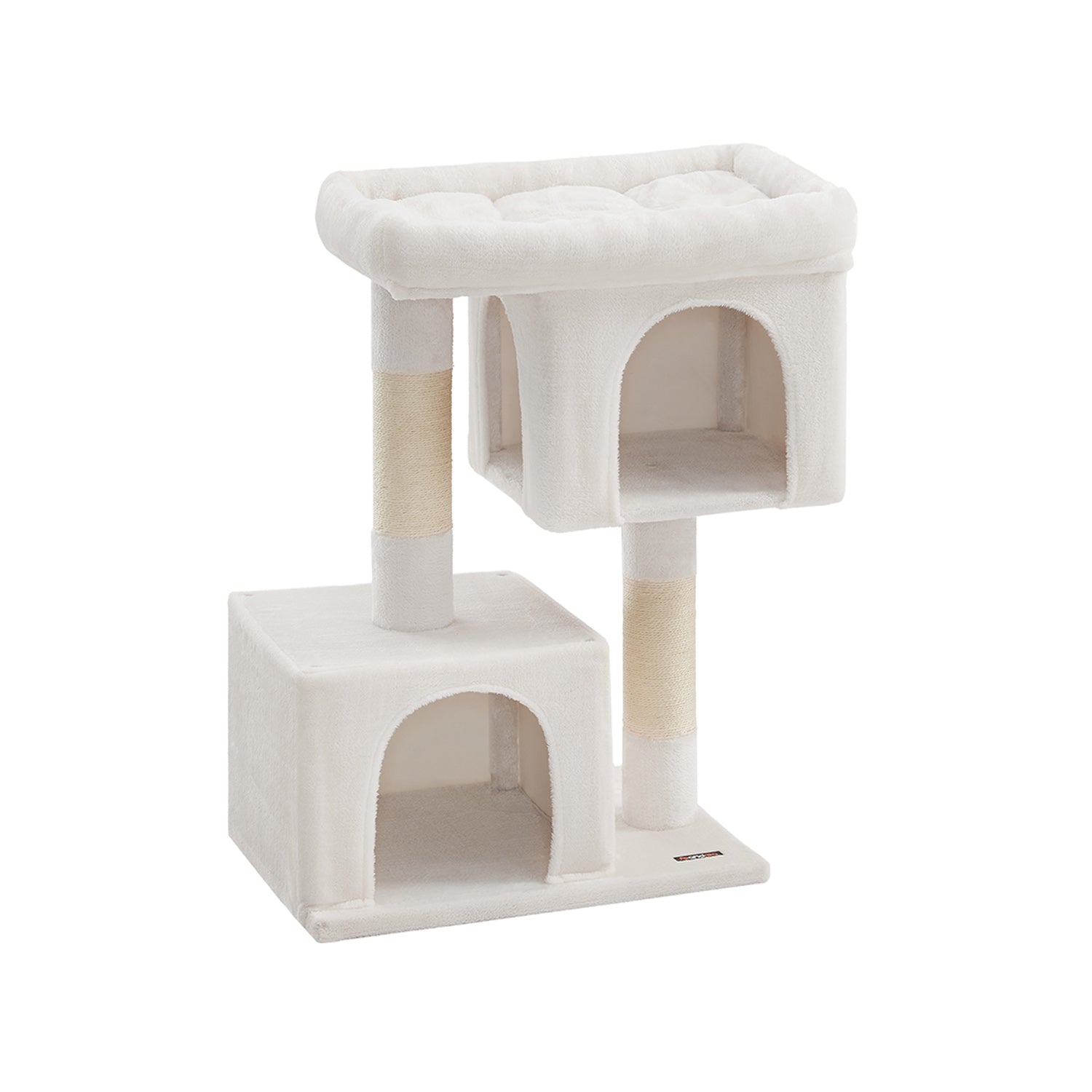 Cat Tree – Engineered Wood – Cream White – Features Cat Caves and Sisal-Covered Scratching Posts