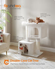 Cat Tree – Engineered Wood – Cream White – Features Cat Caves and Sisal-Covered Scratching Posts