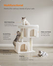 Cat Tree – Engineered Wood – Cream White – Features Cat Caves and Sisal-Covered Scratching Posts