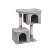 Cat Tower – Wood and Plush – Light Grey – Features 2 Cat Caves and Scratching Posts