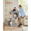 Cat Tower – Wood and Plush – Light Grey – Features 2 Cat Caves and Scratching Posts