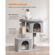 Cat Tower – Wood and Plush – Light Grey – Features 2 Cat Caves and Scratching Posts