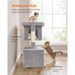 Cat Tower – Wood and Plush – Light Grey – Features 2 Cat Caves and Scratching Posts