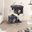 Cat Tree – Wood – Light Grey – Large Perch with Two Cat Caves and Scratching Post