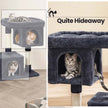 Cat Tree – Wood – Light Grey – Large Perch with Two Cat Caves and Scratching Post