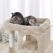 Cat Tree – Wood and Fabric – Light Grey – Two Condos with Large Perch and Scratching Post