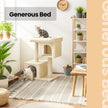Cat Tree – Wood – Light Grey – Large Perch with Two Cat Caves and Scratching Post