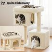 Cat Tree – Wood – Light Grey – Large Perch with Two Cat Caves and Scratching Post