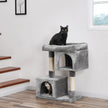 Cat Tree – Engineered Wood – Light Grey – Features Two Cat Caves and Large Perch