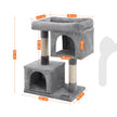 Cat Tree – Engineered Wood – Light Grey – Features Two Cat Caves and Large Perch