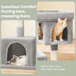 Cat Tree – Wood – Light Grey – Large Perch with Two Cat Caves and Scratching Post