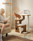 Cat Tree – MDF with Wood Veneer – Vintage Rustic Brown and White – Medium Tower with 3 Beds and Cave
