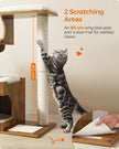Cat Tree – MDF with Wood Veneer – Vintage Rustic Brown and White – Medium Tower with 3 Beds and Cave