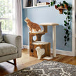 Cat Tree Tower – MDF with Wood Veneer – Rustic Brown – Features 3 Perches, Cat Cave, Scratching Post, and Removable Washable Cushions