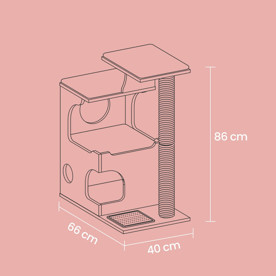 Cat Tree Tower – MDF with Wood Veneer – Rustic Brown – Features 3 Perches, Cat Cave, Scratching Post, and Removable Washable Cushions